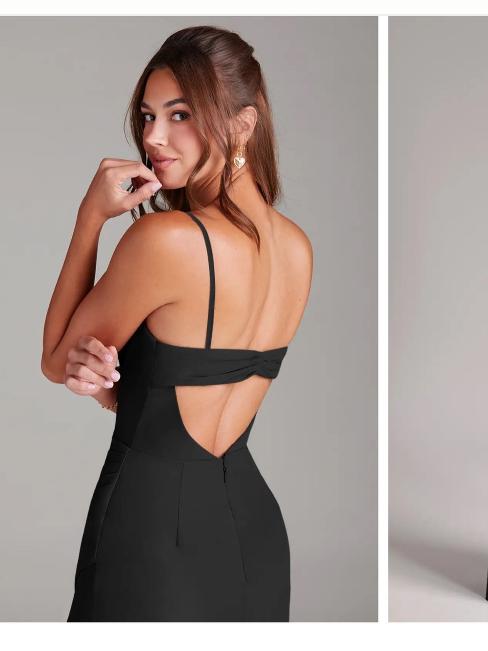 Azazie Leonis Bridesmaid Dress Strapless Black Evening Gown with Side Thigh Slit - Picture 4 of 4